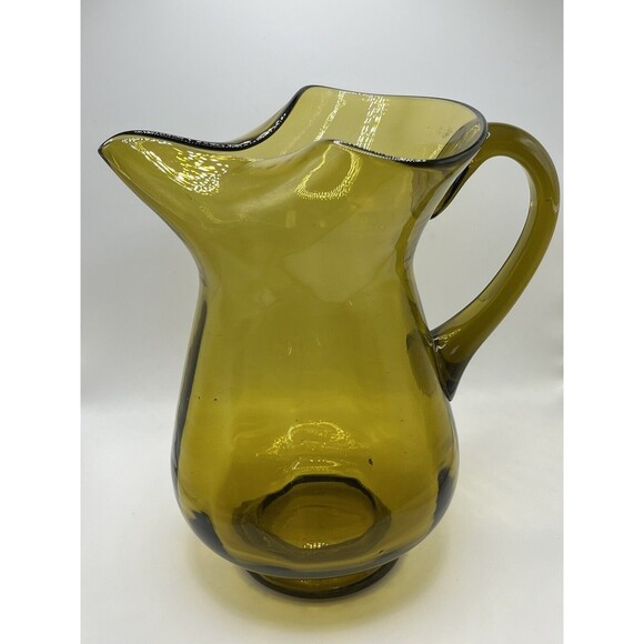 Vintage Emploi Yellow Translucent 64 Oz Hand Blown 10" Glass Pitcher Italy Used - Picture 7 of 7